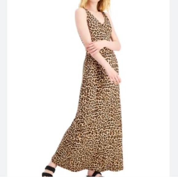 Lily Forest Maxi Dress Lepoard print Mobwife Cotton Beige tan brown Sz 6 - Picture 1 of 15